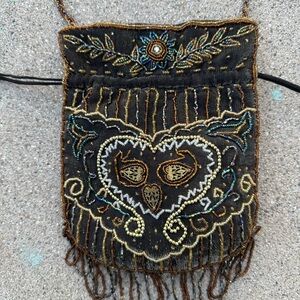 Vintage microbeaded brown and Gold Women's mini Bag